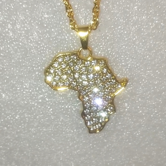 Unisex Jewelry iced out Gold plated rope chain Africa pendant - Picture 3 of 3